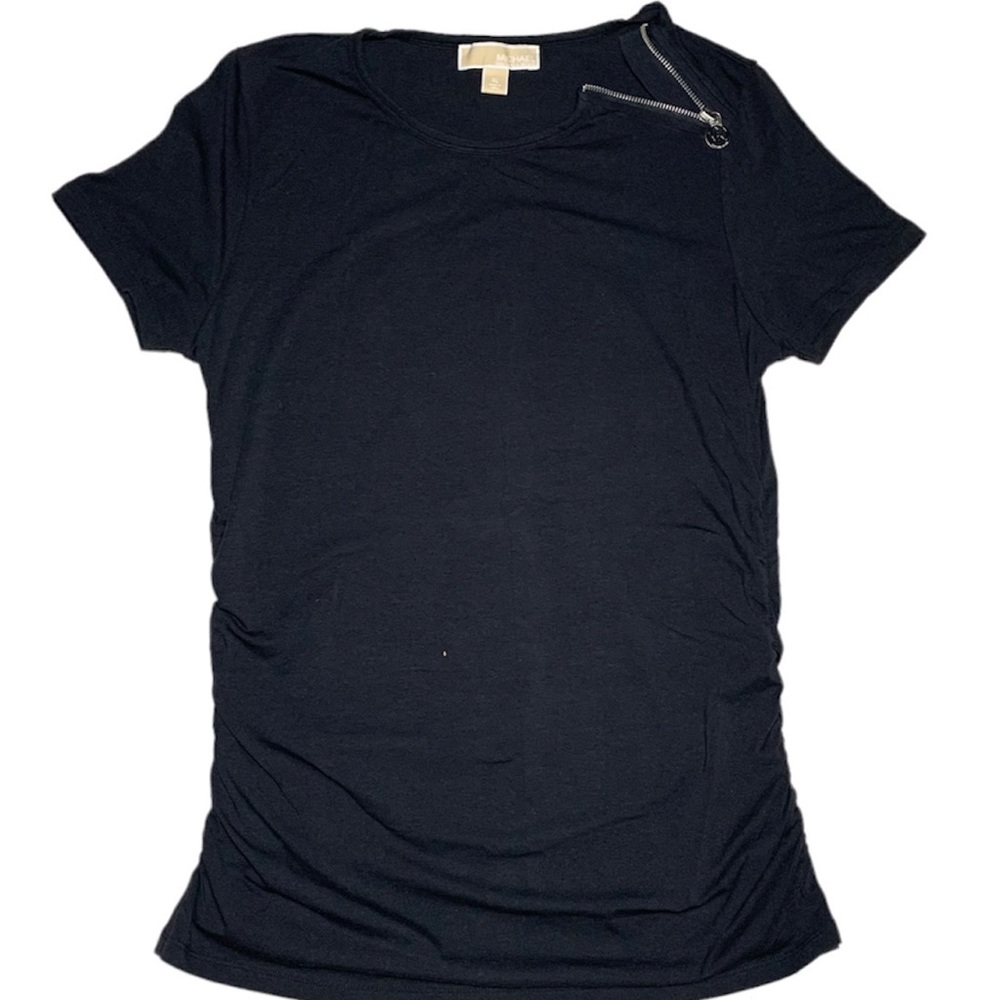 Michael Kors Zip Shoulder With Scrunched Sides Black Shirt